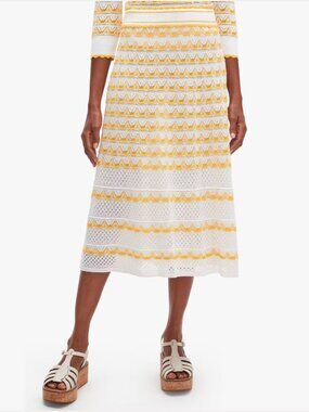 Kate Spade New York Striped Pointelle Knit Midi Skirt | Size XS | Yellow & White
